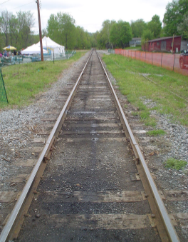 Linhas paralelas se cruzam - Como podemos ver nessa imagem de um trilho de trem, duas linhas que no mundo real são paralelas se cruzam no horizonte por causa da perspectiva [66].